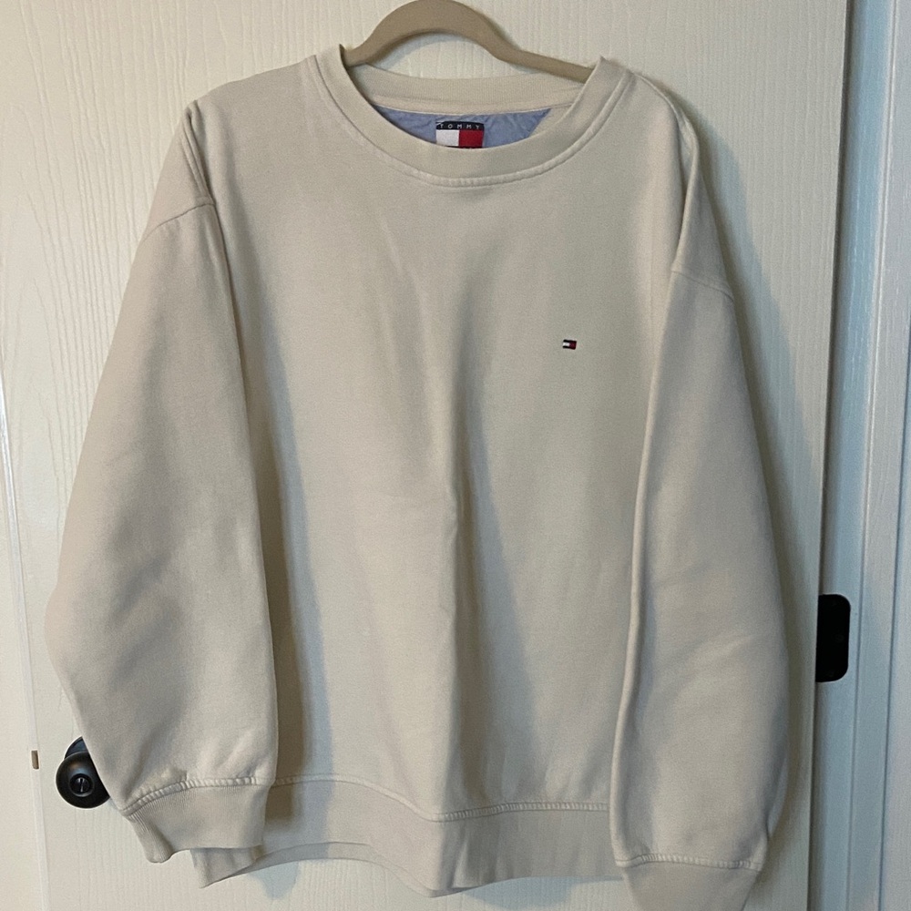 Tommy Hilfiger Men's Beige Crewneck Logo Sweatshirt Size XL